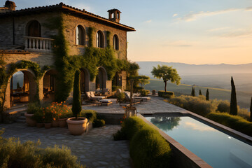 luxury tuscan style villa with great view - obrazy, fototapety, plakaty