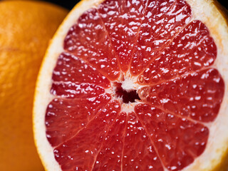 Grapefruit slices. Closeup fruit background
