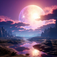 Rising blue violet moon generative ai