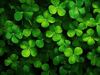 Large green clover field. Clover leaves pattern background, Natural and St. Patrick's day background