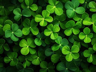 Large green clover field. Clover leaves pattern background, Natural and St. Patrick's day background