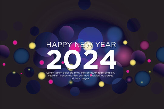Happy new year background design. With white 2024 numbers on beautiful bokeh background