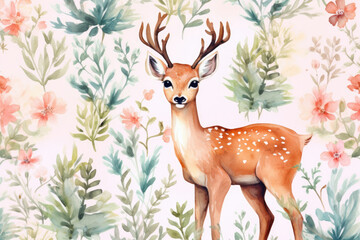 Nature pattern art design background deer illustration cute animal seamless forest