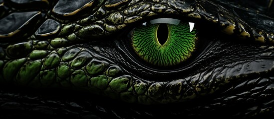 Close-up of the eyes of a crocodile or alligator. - obrazy, fototapety, plakaty