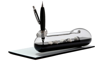 Gravity-Defining Pen Holder with Suspension on Transparent Background, PNG, Generative Ai