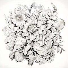 Vintage floral background with flowers in retro style. Hand-drawn illustration.