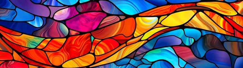 Fotobehang Abstract curves pattern design stained glass window illustration wallpaper  © palangsi