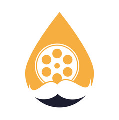 Mustache film roll drop shape concept logo design vector.