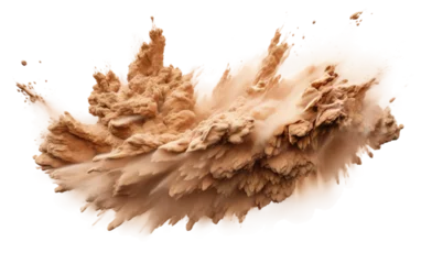Poster Explosive Isolation Sand Flying Chaos on a White or Clear Surface PNG Transparent Background © Usama