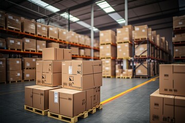 warehouse goods in cartons factory storage Shipping merchandise room Logistics background 