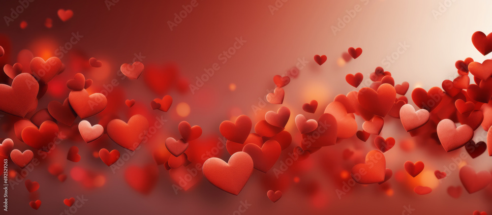 Wall mural Valentines day background banner: abstract panorama background with red hearts; concept love