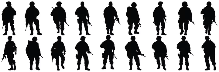 Foto op Canvas Soldier war army silhouettes set, large pack of vector silhouette design, isolated white background © FutureFFX