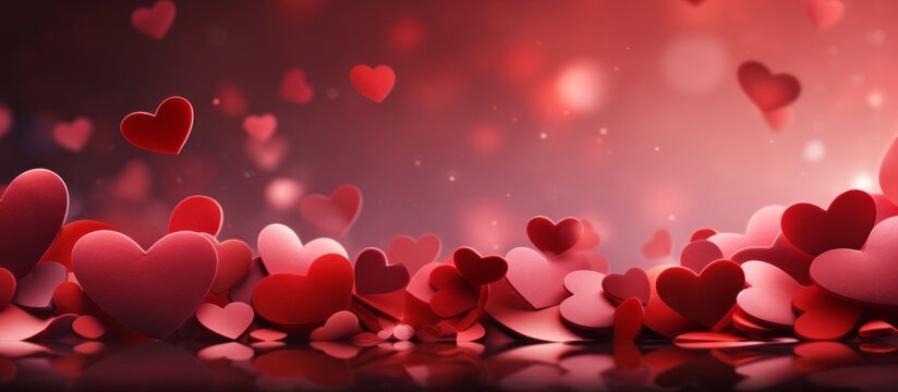 Valentines day background banner: abstract panorama background with red hearts; concept love