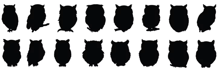 Fototapeten Owl silhouettes set, large pack of vector silhouette design, isolated white background © FutureFFX