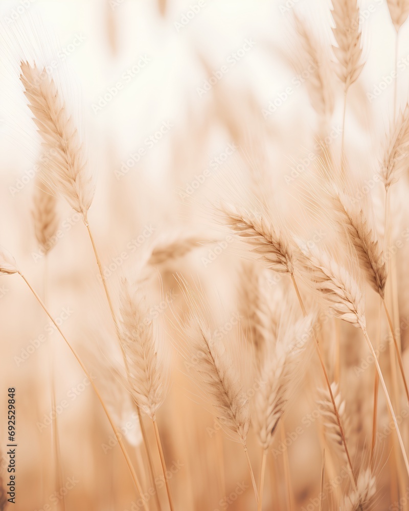 Poster an elegant and minimalist vertical background featuring delicate wheat grass in a soft beige color p