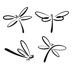 Group of dragonfly sketch on transparent background. Insects. - obrazy, fototapety, plakaty
