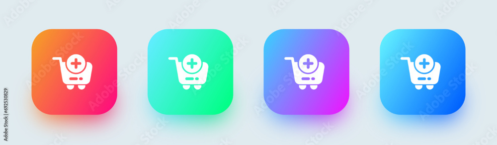 Poster add cart solid icon in square gradient colors. checkout signs vector illustration.