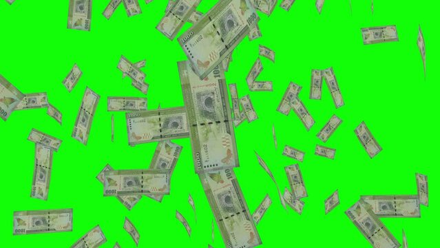 1000 SRI LANKAN RUPEE notes falling Green screen