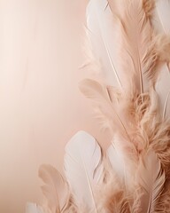 A visually soothing aesthetic background featuring a delicate arrangement of feathers in soft pastel tones, creating a serene and warm vibe suitable for a calming vertical wallpaper.