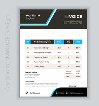 Minimalist Invoice Easy to edit and customise, with a single page invoice design, - A4 Size - Print Ready