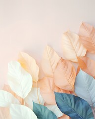 An elegant and soothing vertical background featuring a minimalist design of abstract leaves, rendered in gentle pastel hues that evoke a sense of calm and modern sophistication.