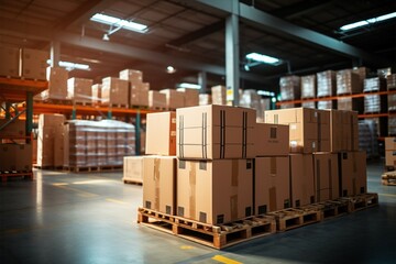 warehouse goods in cartons factory storage Shipping merchandise room Logistics background 