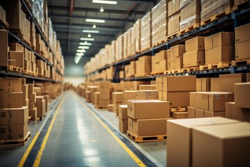 warehouse goods in cartons factory storage Shipping merchandise room Logistics background 