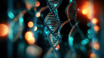 Close-up illustration of DNA helix structure. Science and technology concept - obrazy, fototapety, plakaty