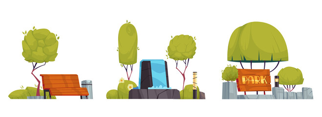Cartoon nature and park mini illustration collection © Macrovector