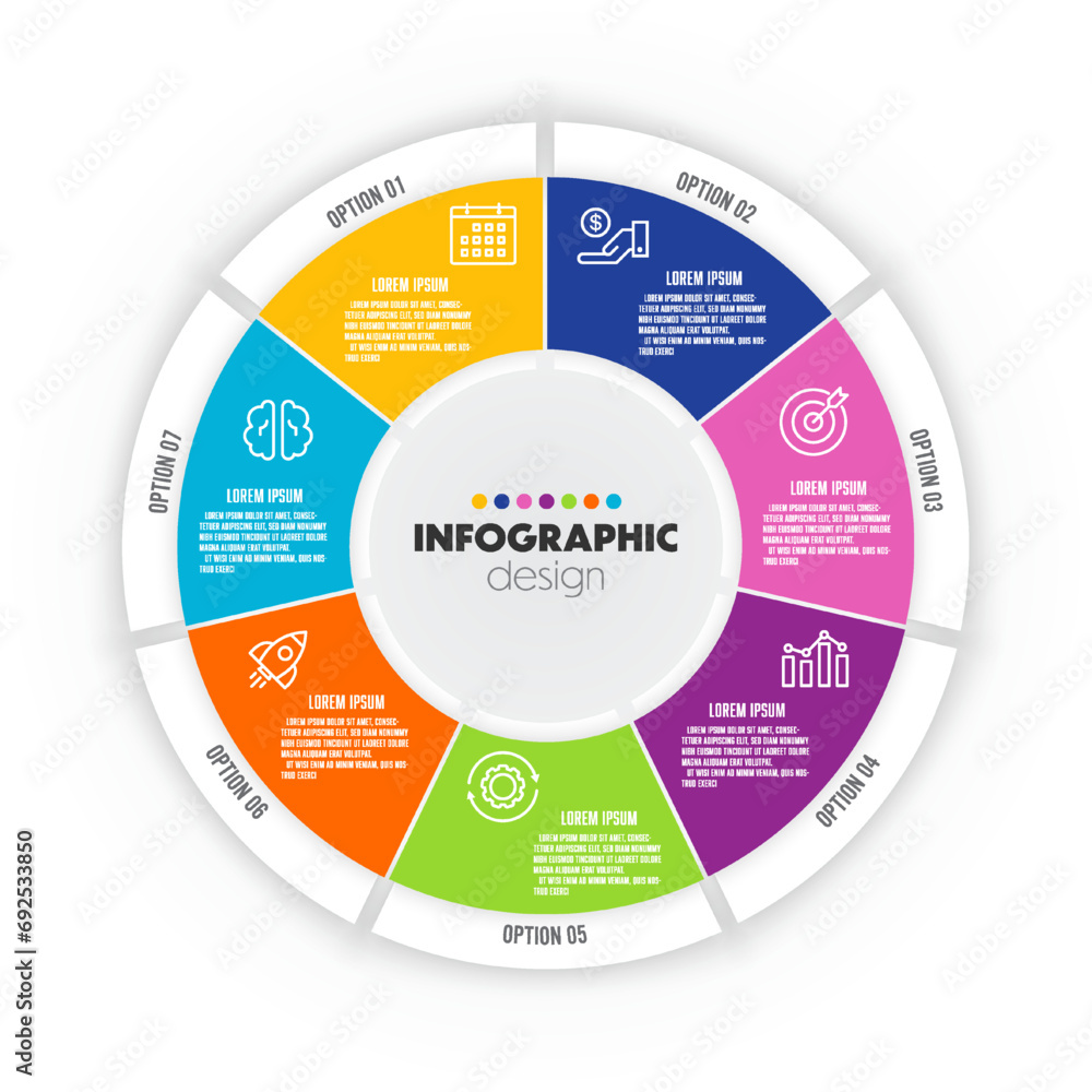 Poster vector circle chart template 7 option infographic for precentation.