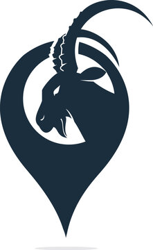 Goat vector logo with gps pointer design. Goat and GPS vector logo design template.