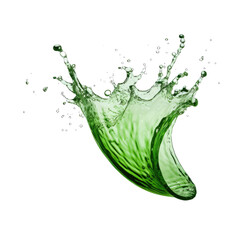 Flying green water splash close up isolate transparent white background