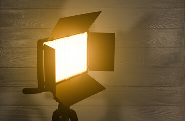 Professional photo or video lighting. SRGB Led-panel on tripod for home or studio shooting.