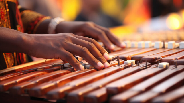 hands of a marimba expert creating enchanting melodies at a music festival generative ai