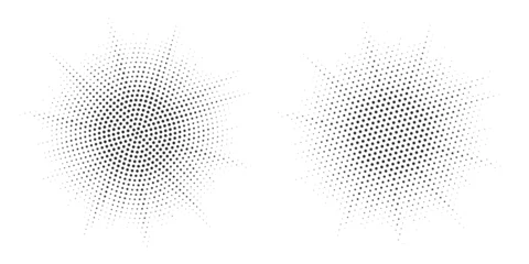 Fotobehang Halftone circle frame background set. Round border Icon using halftone random circle. Grunge circular stain. Vector illustration.  © cnh