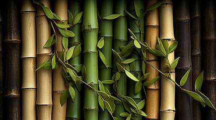 Generative AI. Fresh green bamboo stalks and leaves, natural and eco-friendly