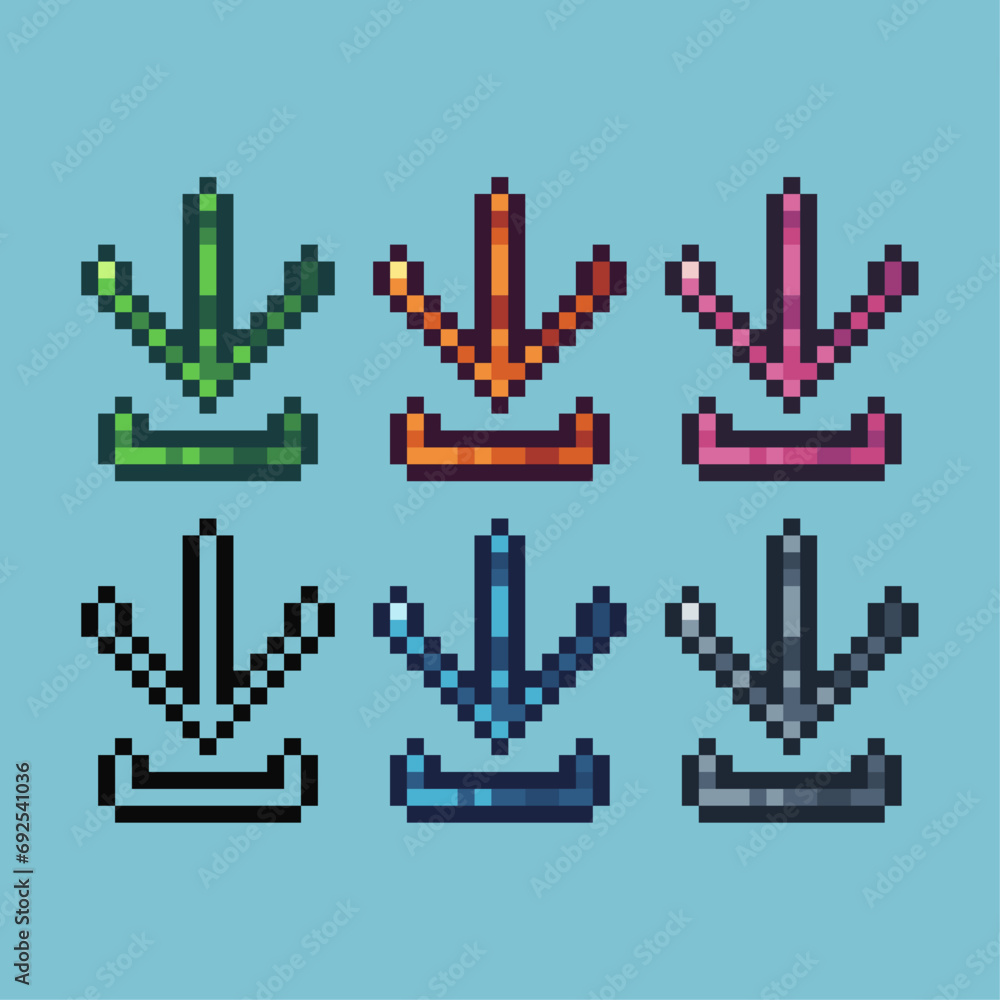 Poster pixel art sets of download icon with variation color item asset. download icon on pixelated style. 8
