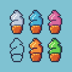Pixel art sets of ice cream icon with variation color item asset. Ice cream icon on pixelated style. 8bits perfect for game asset or design asset element for your game design asset