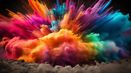  abstract background,color explosion,particles and matte sharp focus. Generative ai.