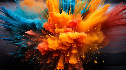  abstract background,color explosion,particles and matte sharp focus. Generative ai.