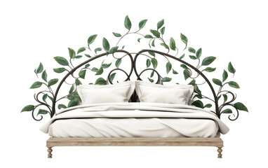 Serene Bed Frame Enveloped in Leaves on a White or Clear Surface PNG Transparent Background