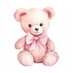 Generative AI, super cute brown teddy bear watercolor isolated on white background
