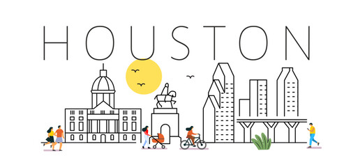 Houston City Line View. Poster print minimal design.