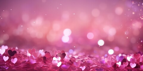 Enjoy a vibrant Valentine's Day with a shimmering pink glitter background adorned with defocused...
