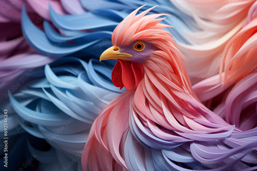 Poster chicken - rich pastel and navy abstract shapes in a rounded form.