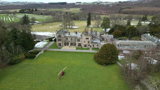 Luxury Property Estate Manor Countryhouse Mansion uk england circling 360 degrees drone aerial helicopter parked front