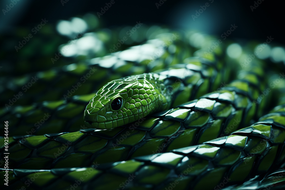 Poster Anaconda - Rich range and green abstract shapes in a rounded form.