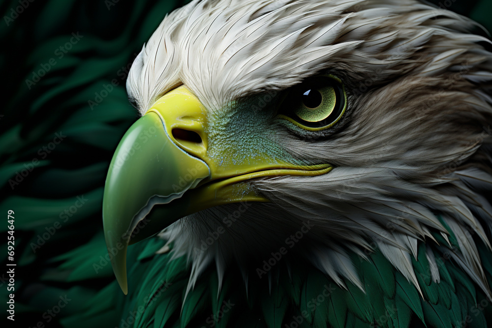 Poster bald eagle - rich range and green abstract shapes in a rounded form.