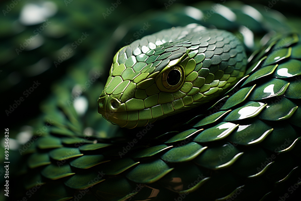 Poster Rattlesnakes - Rich range and green abstract shapes in a rounded form.