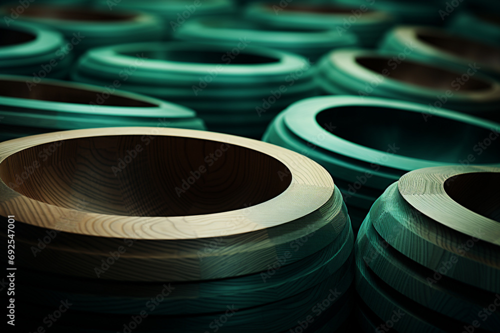 Poster wood - rich range and green abstract shapes in a rounded form.